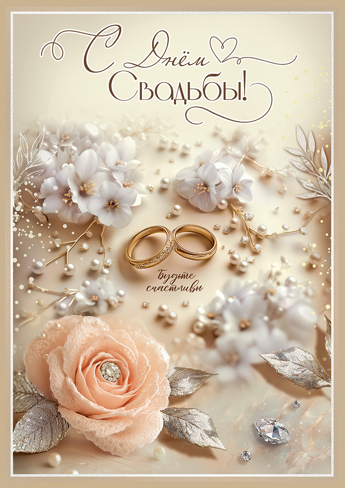 

5.0000955 Открытка А4 С Днём Свадьбы! (уни) С текстом Блестки